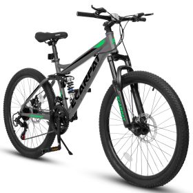 Mountain Bike 24/26/27 Inch Wheels, 21-Speed Full Suspension Mens Womens Trail Commuter City Mountain Bike, Carbon Steel Frame Disc Brakes (Color: Gray, size: 27INCH)