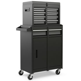 2-in-1 Rolling Tool Chest with 5 Sliding Lockable Drawers (Color: Black)